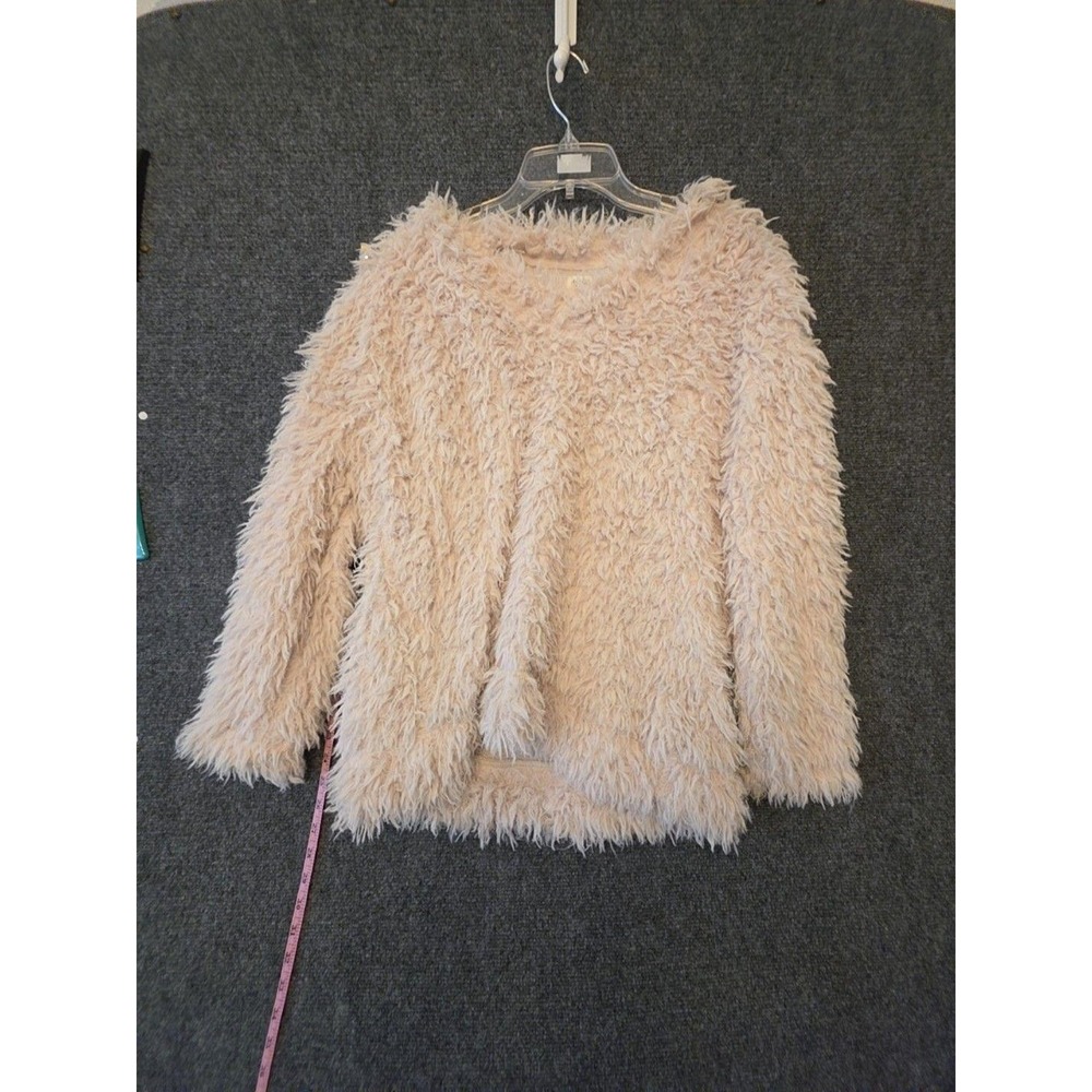Dylan Sweater Womens M Beige Faux Fur Fuzzy Long Sleeve Pullover Boat Neck